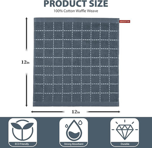 Nialnant 6 Pack Dish Cloths for Washing Dishes, 100% Cotton Reusable Cleaning Rag,Ultra Soft Absorbent, Quick Drying Dish Towels for Kitchen,12x12 Inches Grey