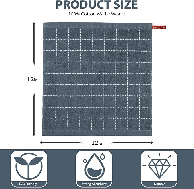 Nialnant 6 Pack Dish Cloths for Washing Dishes, 100% Cotton Reusable Cleaning Rag,Ultra Soft Absorbent, Quick Drying Dish Towels for Kitchen,12x12 Inches Beige+Grey+Black