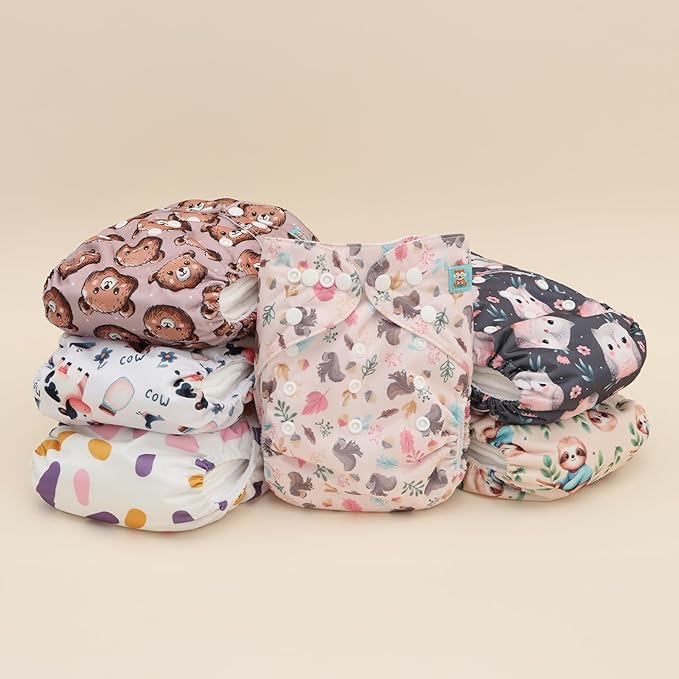 ALVABABY Baby Cloth Diaper 6 Pack with 12 Inserts One Size Cloth Diaper Covers Adjustable Washable Reusable for Baby Girls and Boys