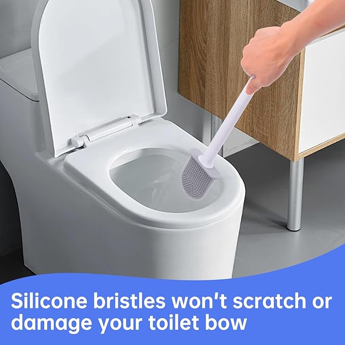 RV Silicone Toilet Brush with Holder, Toilet Bowl Brush for RV Travel Trailers/Campers, Anti-Drip Anti-Roll Compact Toilet Cleaner for Small Bathroom,Made by RVers for RVers