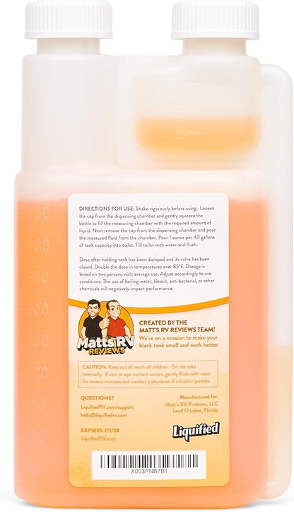 Liquified RV Toilet Treatment - Black Holding Tank Digester - Odor Eliminator - Orange Scent - Matts RV Reviews (Orange, 16oz)