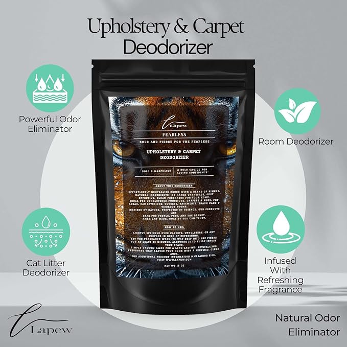 Lapew Fearless Carpet Deodorizer Powder - Pet Safe Freshener for Vacuuming | Scented Odor Eliminator for Home | 16 oz