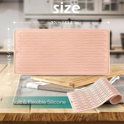 GeeRic Dish Drying Mats, Heat-resistant Silicone Mat for Kitchen Counter, Non-Slip Dish Dry Mat Dishwasher Safe Large, Pink