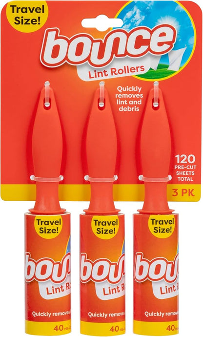 Bounce Travel Lint Rollers, 3 Pack, Quickly Removes Lint and Debris, 120 Pre-Cut Sheets Total