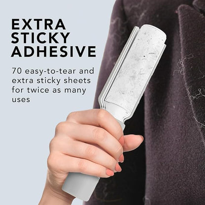 Flint Plus XL Retractable Lint Remover & Pet Hair Roller for Clothes – Refillable & Reusable Lint Roller with 140 Extra Sticky Tear-Off Sheets – Value Pack, Light Grey