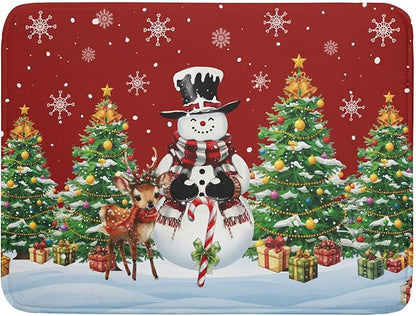 Christmas Snowman Dish Drying Mat for Kitchen Counter,Christmas Tree Winter Snowflake Red Drying Mat 18 x 24 Inch with High Absorbent Reversible Microfiber Dish Drying Pad Drainer Mat for Coffee Bar