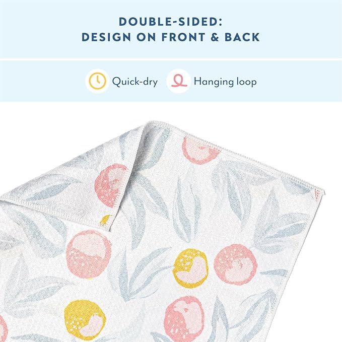 ELYN Microfiber Kitchen Dish Towel & Dish Cloth Set, Quick-Dry & Absorbent Waffle Weave Cleaning Cloths, Set of One Kitchen Towel & Two Washcloths, Paper Towels Alternative (Oranges & Gingham)