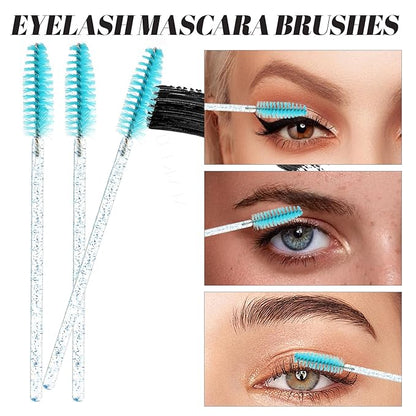 300 PCS Eyelash Extension Supplies Kit, Disposable Micro Swab Brush, Eyebrow Spoolie, Lip Brush, Mascara Wand Applicator (Light blue kits)