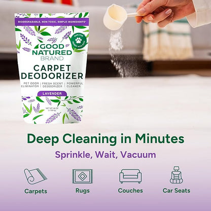 Good Natured Brand | Carpet Deodorizer & Freshener Powder | 60 oz Pet Odor Eliminator for Strong Odor & Pet Urine | Fresh Natural Lavender | Safe for Homes with Pets