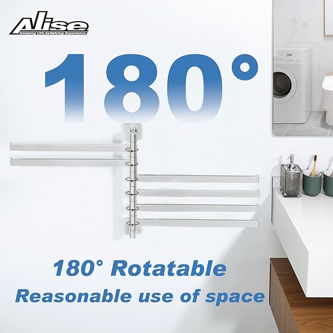 Alise Swivel Towel Rack, 6-Arm Towel Bar, Space Saving Towel Rack Wall Mount Drying Towel Holder, Swing Out Towel Holder for Bathroom Kitchen Toilet, Square SUS304 Stainless Steel, Brushed Nickel