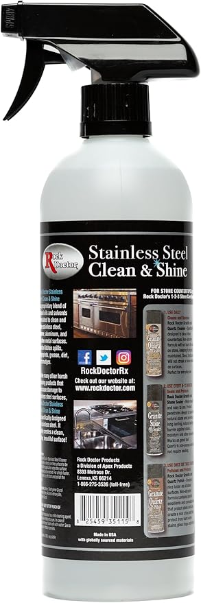 Rock Doctor Stainless Steel Cleaner and Polish, Streak-Free Cleaning Solution for Chrome and Aluminium, Stainless Appliance Cleaner, Stainless Steel Cooktop Cleaner, 24 oz. Spray Bottle, Pack of 1