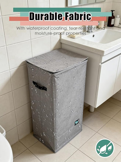 Laundry Hamper with Lid, Reinforced Sturdy Clothes Hamper with Anti-Puncture Base, Large Collapsible Laundry Basket with Removable Liner Bag, Tall Dirty Clothes Bin for Family, 100L Grey