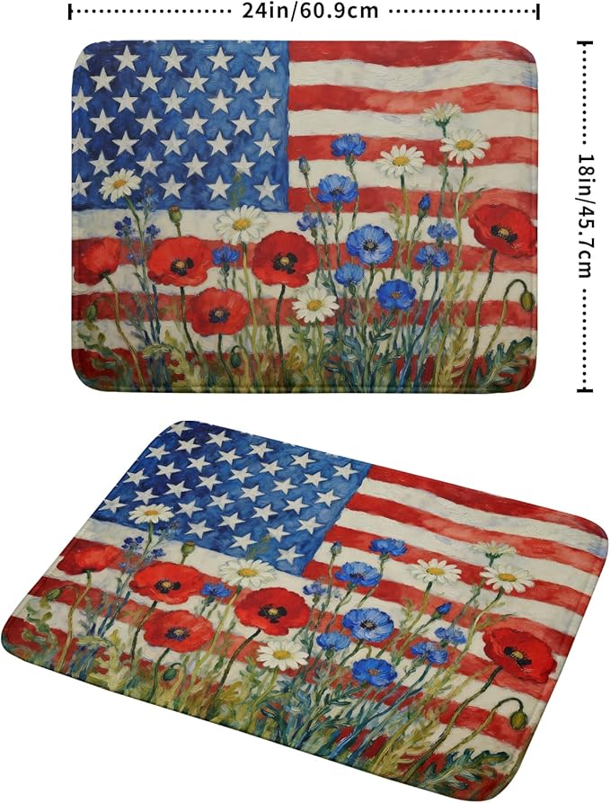 Patriotic American Flag Dish Drying Mat for Kitchen Counter 18x24 4th of July Red Blue White Floral Rustic Absorbent Reversible Microfiber Drying Mats Kitchen Countertop Protector Dishes Drainer Pad