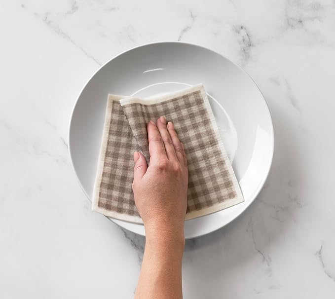 Martha Stewart Swedish Kitchen Absorbent Sponge Dish Cloths, Grey Gingham, 8 Count