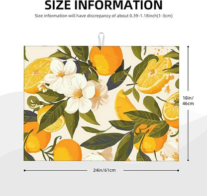 Orange Blossom Dish Drying Mats for Kitchen Counter, Absorbent Reversible Microfiber Dish Drying Pad, Multi-Use Large Drying Mat Coffee Bar Accessories 18"x24"