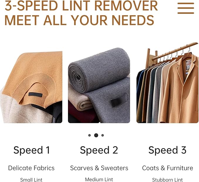 Fabric Shaver, Lint Remover Rechargeable 3-Speed Remove Fuzz, Pilling for Wool, Clothes, Sweater, Coat, Electric Lint Shaver with Stainless Steel Replacement Blades, Light Beige