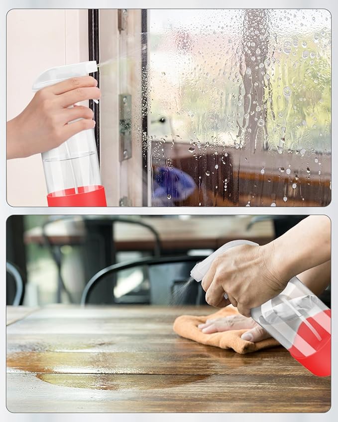Rionisor Glass Spray Bottles with Silicone Sleeve Protection, Empty 16OZ Reusable Spray Bottles, Refillable Containers with Spray Nozzles for Cleaning Solutions, Plants and Essential Oils 1 Pack Red