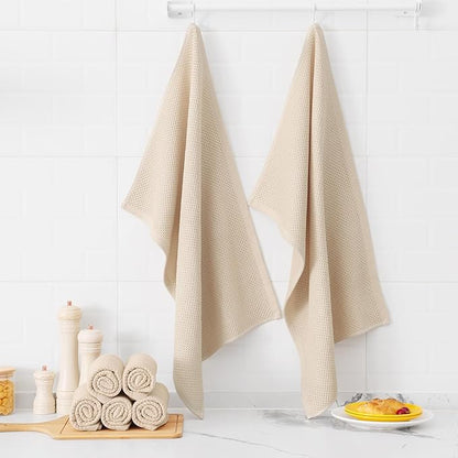 Kitinjoy 100% Cotton Waffle Weave Kitchen Towels (20 X 28 Inches, Beige), 4-Pack Super Soft and Absorbent Dish Towel for Drying Dishes