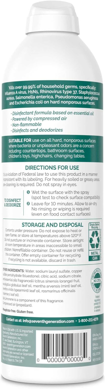 Seventh Generation Disinfecting Spray Cleaner Eucalyptus and Thyme Disinfectant 13.9 oz, Pack of 8