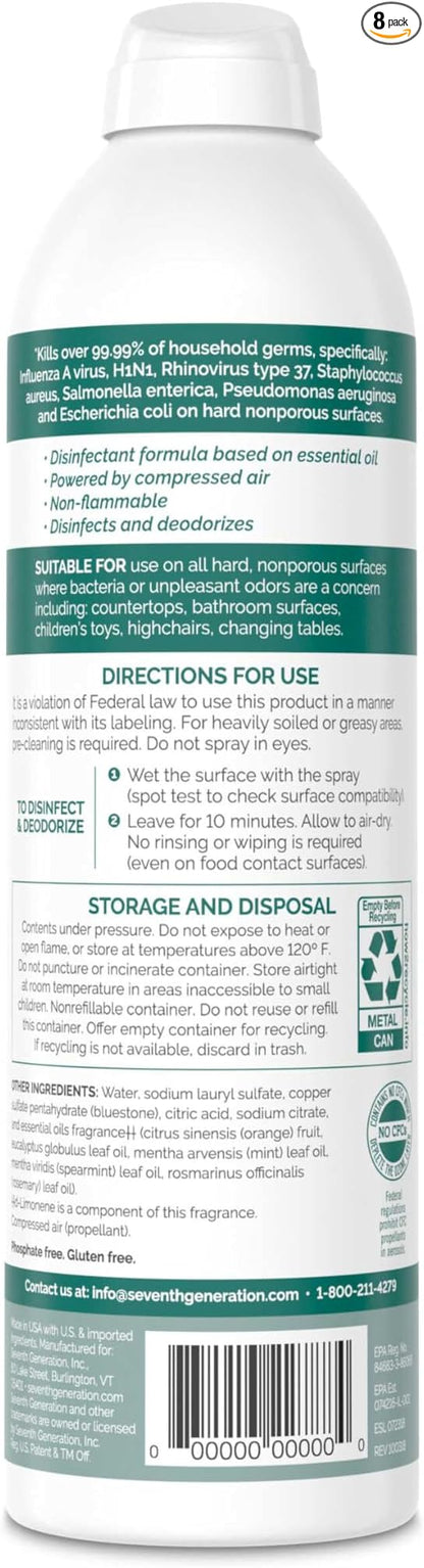 Seventh Generation Disinfecting Spray Cleaner Eucalyptus and Thyme Disinfectant 13.9 oz, Pack of 8