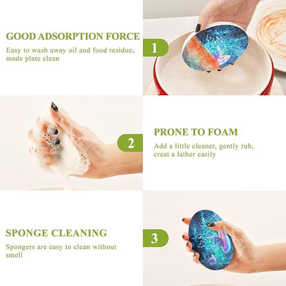 Jellyfish Kitchen Scrub Sponges, Pop-up Kitchen Cleaning Sponges Reusable Dish Washing Sponges for Bathroom Household Cleaning 3 Pack - Non Scratch Scrubber