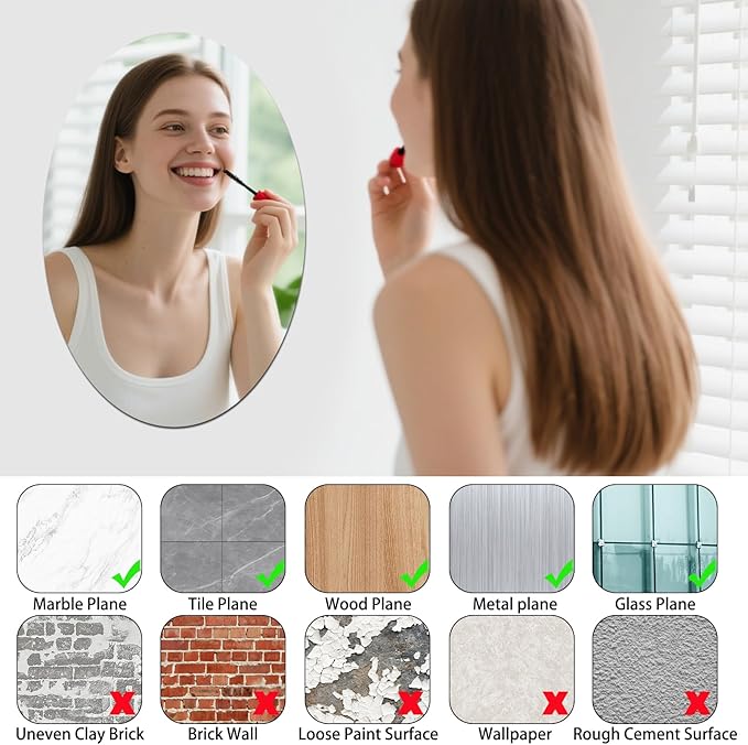 DARENYI 16.5 x 13 inch Frameless Oval Wall Mirror for Bathroom Sink, Non-Glass Shatterproof Acrylic Mirror Tile for Wall, Vanity, Bedroom, Living Room, Entryway, Home Decor, Double-sided Tapes Include