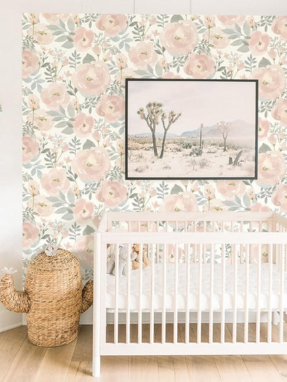 Orainege Peel and Stick Wallpaper Floral Wallpaper 17.3in x393.7in Floral Contact Paper Peony Self Adhesive Removable Wall Paper for Cabinets Walls Shelf Liner, Light Pink