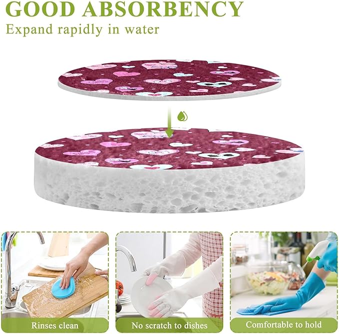 Love Heart Kitchen Scrub Sponges, Pop-up Kitchen Cleaning Sponges Reusable Dish Washing Sponges for Bathroom Household Cleaning 3 Pack - Non Scratch Scrubber