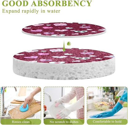 Love Heart Kitchen Scrub Sponges, Pop-up Kitchen Cleaning Sponges Reusable Dish Washing Sponges for Bathroom Household Cleaning 3 Pack - Non Scratch Scrubber