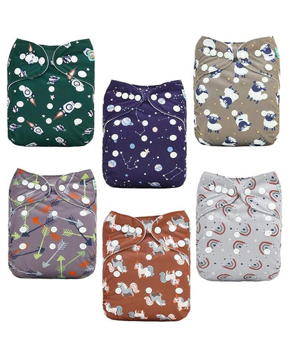 ALVABABY Baby Cloth Diapers 6 Pack with 12 Inserts Cloth Diaper Covers Adjustable Washable Reusable for Baby Girls and Boys