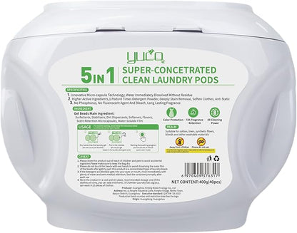 YUCO Pods Laundry Detergent Hypoallergenic,Powerful 5IN1 Detergent Pod,Scent Beads New Formula,Helps to Keep Garment Fresh Clean,Soft and Fragrant (Floral Ocean,1 Box of 40 Pod,Net 8g/pod,Net 320g)