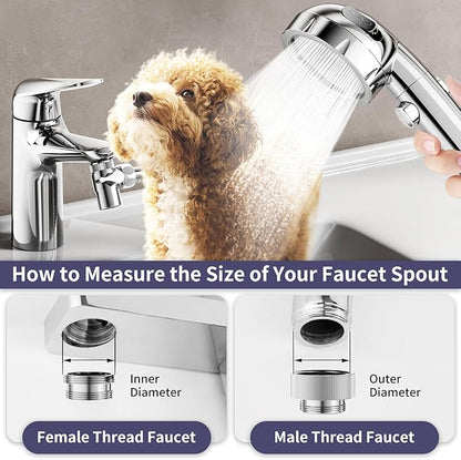 HOWUWEY Sink Hose Attachment for Faucet with 5 Adapters, Tub Faucet Sprayer Attachment, 3 Spray Modes Shower Head with ON/OFF Button, Filtered Shower Sprayer (Chrome)