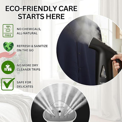 True & Tidy Compact Handheld Garment Steamer for Clothes, Travel Steamer with Stainless Steel Nozzle, 800 watts, Black