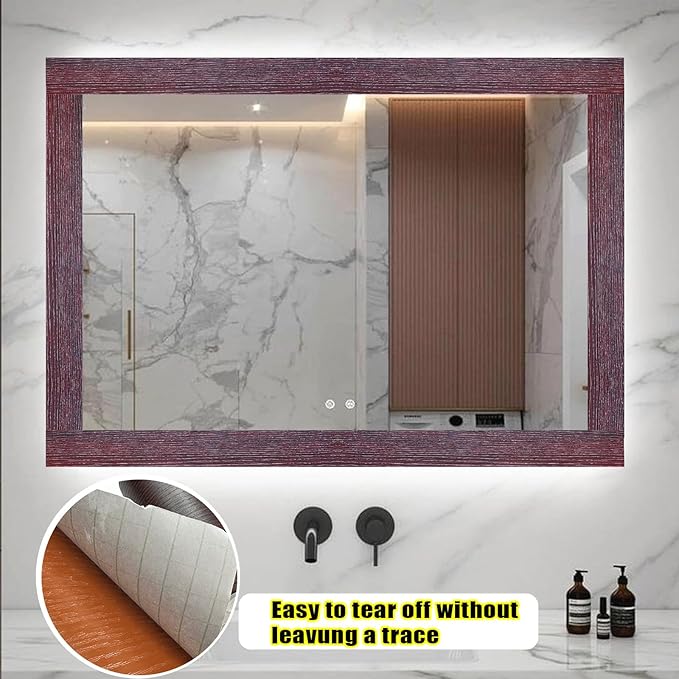 Teemall 10M Wood Grain Removable PVC Waterproof Border Wall Decor Self Adhesive Kitchen Bathroom Tiles Sticker Wallpaper Mirror Frame Sticker (Red)