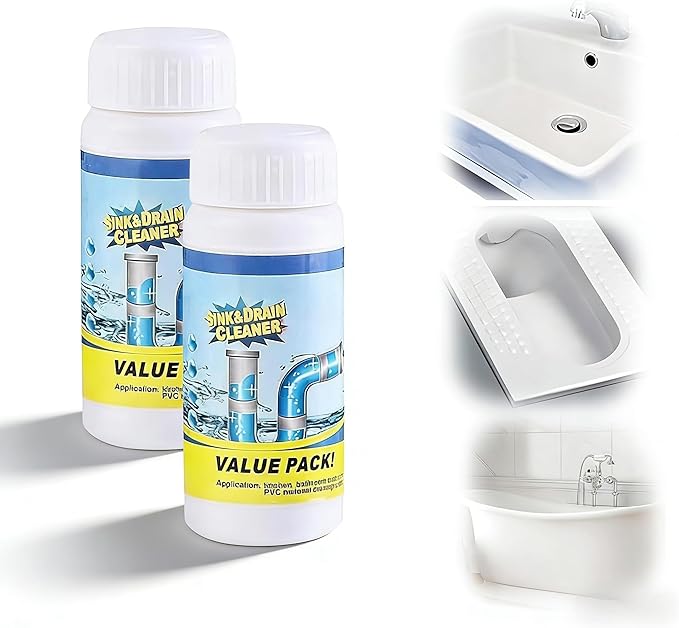 Sink and Drain Cleaner, Pipeline Dredging Agent Powder Drain Cleaner for Kitchen & Bathroom Sink Drains, Clog Prevention & Odor Control (2 PC)