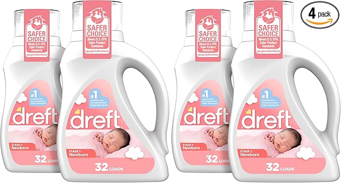 Dreft Newborn Baby Liquid Laundry Detergent,Gentle on Sensitive Skin,HE Compatible,32 loads each,(Pack of 4)