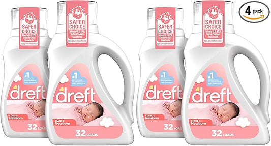 Dreft Newborn Baby Liquid Laundry Detergent,Gentle on Sensitive Skin,HE Compatible,32 loads each,(Pack of 4)