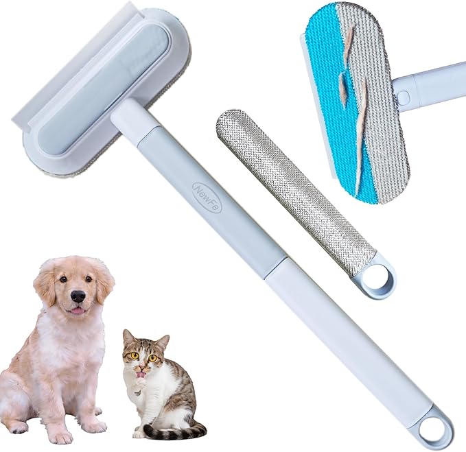 Reusable Pet Hair Remover Brush Cat Dual-Fabric Efficient Pet Hair Removal Tool for Couch, Beds, Carpet Long Handle Cats Hairs Remover Easy Pet Hairs Remove Brush 4 in 1 Kitten Puppy Rabbit Fur Clean