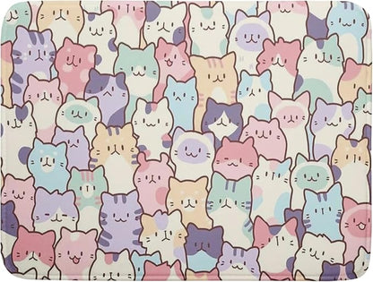 Colorful Cats Dish Drying Mat 18x24 inch Cute Animal Microfiber Reversible Fast Dry Dishes Drainer Rack Pad for Counter Kitchen Table Decor