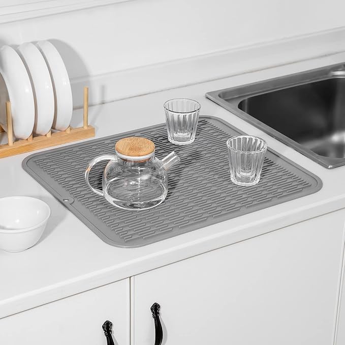 MicoYang Silicone Dish Drying Mat for Multiple Usage,Easy clean,Eco-friendly,Heat-resistant Silicone Mat for Kitchen Counter or Sink,Refrigerator or Drawer Liner Grey 2XL 24 inches x 18 inches