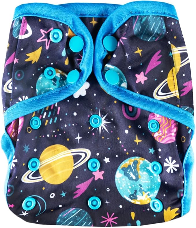 OsoCozy Newborn Reusable Cloth Diaper Covers - Adjustable Snap Fit & Double Leg Gussets for Babies 6-12 Pounds. Use with Prefold, Flat or Fitted Cloth Diapers or Snap-in Inserts – Planets & Stars