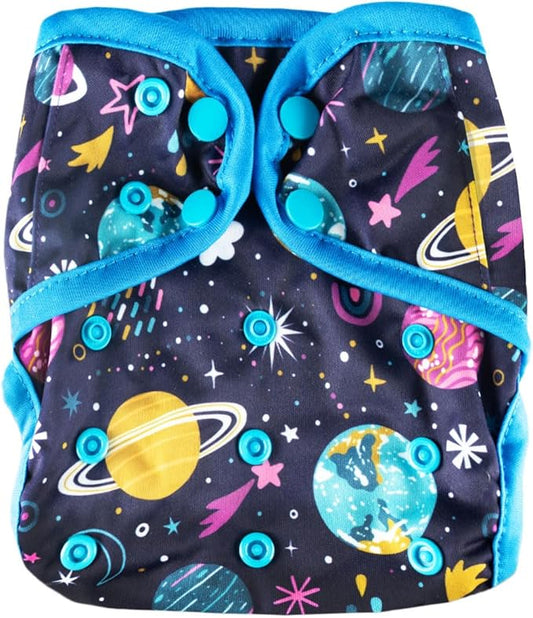 OsoCozy Newborn Reusable Cloth Diaper Covers - Adjustable Snap Fit & Double Leg Gussets for Babies 6-12 Pounds. Use with Prefold, Flat or Fitted Cloth Diapers or Snap-in Inserts – Planets & Stars