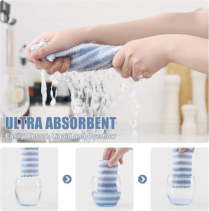 Homaxy 12 Pack Kitchen Dish Cloths, Ultra Soft and Absorbent Dish Towels, Reusable Fast Drying Microfiber Cleaning Cloth, Coral Velvet Wave Design No-lint, 10 x 10 inches, Blue