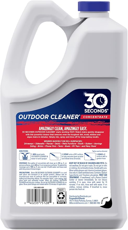 30 SECONDS Outdoor Mold & Mildew Stain Remover | Concentrate | Gallon | Vinyl Siding Fences Patios & More