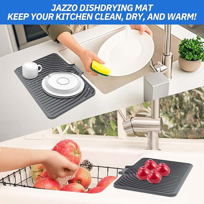 Silicone Sponge Holder for Kitchen Sink With Drain Spout, Self Draining, Kitchen Soap Tray, Bathroom Organizer, Sink Caddy, Perfect for Dispenser, Scrubber, Bottle, Cup on Counter (Gray, 15×10)