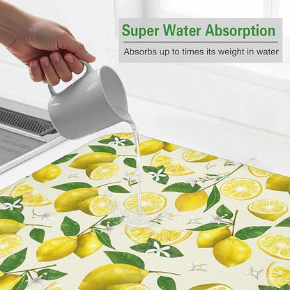 Dish Drying Mat Drainer Pads - Extra Large Microfiber Drying Mats for Dishes Kitchen Counter Super Absorbent Pads for Draining Racks (Yellow,16"x18" )
