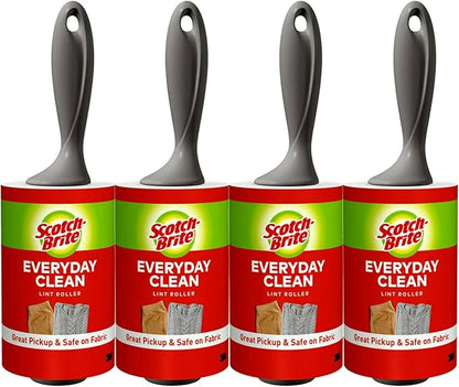 Scotch-Brite Everyday Clean Lint Roller, Scotch Brand Adhesive, Pet Hair & Lint Remover for Clothes, Furniture & Car, 4 in x 54.2 ft Each, 4 Pack, 380 Sheets Total