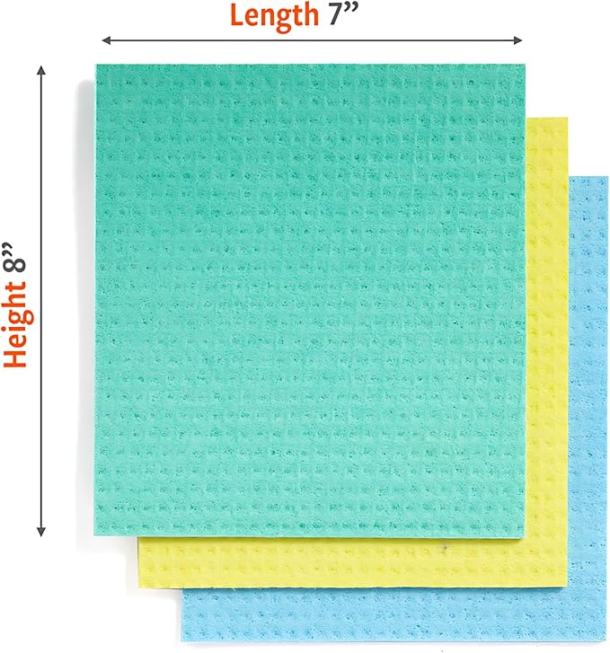 Full Circle Squeeze - Cellulose Sponge Cloths, Super Absorbent Dishtowels, Reuseable Paper Towel Alternative, 100% Natural Plant-Based, 3-Pack, Multicolor