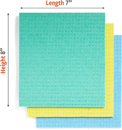 Full Circle Squeeze - Cellulose Sponge Cloths, Super Absorbent Dishtowels, Reuseable Paper Towel Alternative, 100% Natural Plant-Based, 3-Pack, Multicolor
