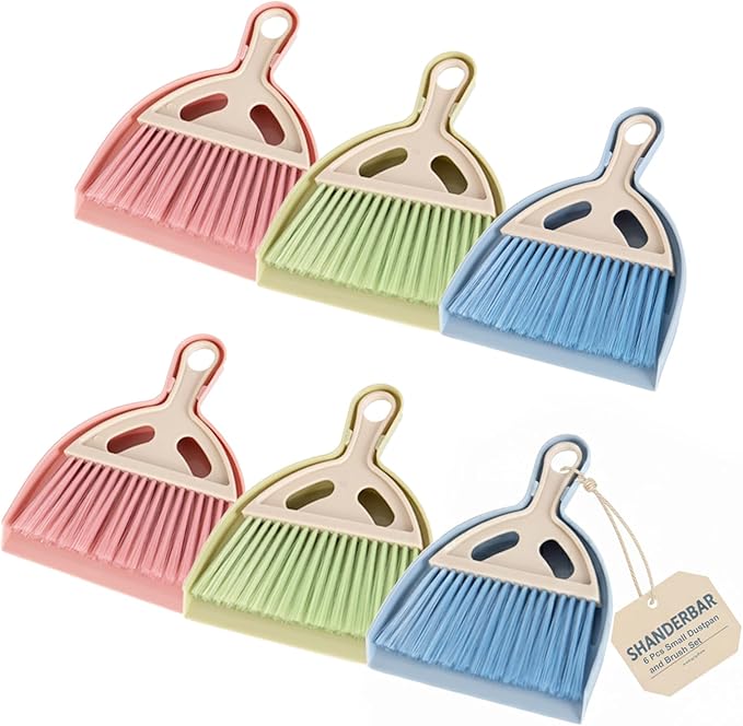 6 Pcs Small Dustpan and Brush Set, Whisk Broom Dust Pan with Handle, Nesting Tiny Dust Pan with Brush Mini Hand Broom and Dustpan Set for Cleaning Home, Classroom, Countertop, Keyboard, Car & Pet Nest